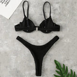 Wrinkled Underwired V-Bar Bikini Swimsuit Female Swimwear Women Two-pieces Bikini set High Cut Bather Bathing Suit Swim Lady