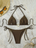 Triangle Halter String Thong Bikinis 2026 Women Sexy Swimsuit Solid Heart Swimwear Female Bathers Bathing Swimming Swim Suit