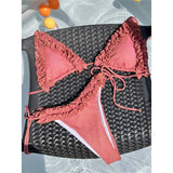 XS - L Shiny Frilled Halter Strappy Bikini Women Swimwear Female Swimsuit Two-pieces Bikini set Bather Bathing Suit Swim K7061