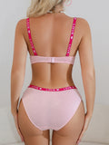 Letter Straps Women's Underwear Set Push Up Underwire Thin Bow Bra Comfortable Sweet Women's Panties