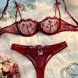 New Pink Bra Women Lingerie Set Ladies Embroidery Floral Bras Underwear Sets