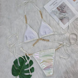 Diamond Rhinestones PU Faux Leather Bikini Female Swimsuit Women Swimwear Two-pieces Bikini Set Bather Bathing Suit Swim V5131