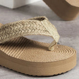 Straw Rope Weave Wedge Flip Flops Women Lightweight Thick Bottom Beach Slippers Woman 2025 Summer Clip Toe Platform Sandals