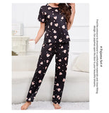 Women's Pajamas 3-Piece Set Sleepwear Home Clothes Autumn Short Sleeve Top with Shorts & Long Pants Loungewear Short Suit Pyjama