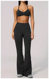 Summer Fitness Suit Women Seamless Hanging Neck Pleate Sports Bra Yoga Sets High Waist Wide Leg Leggings Running Athletic Wear