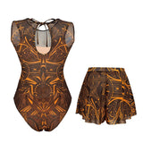 UPF 35+ Retro Sleeveless Swimwear Bodysuit High-end Mesh One Piece Swimsuit Women 2026 Sexy High Cut Bathing Suit with Cover Up