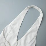 Elegant Halter Neck Backless White Tank Tops Women 2026 Summer Sexy Off Shoulder Buttons Crop Top High Street Lady Solid Vests