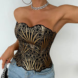 Hollow Irregular Sequin Double Layer Corset Court Style Waist Cincher Mesh Breathable Sexy Tube Casaul Pure Desire Top V466