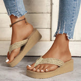 Straw Rope Weave Wedge Flip Flops Women Lightweight Thick Bottom Beach Slippers Woman 2025 Summer Clip Toe Platform Sandals