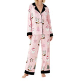 Women's Christmas Pajamas Set Long Sleeve V Neck Stocking Tree Print Tops and Pants Lounge Wear Two Pieces Suits