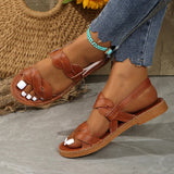Summer Flats Rome Sandals for Women 2025 Woven Band Non Slip Beach Sandles Woman Plus Size 36-43 Back Strap Sandalias De Mujer