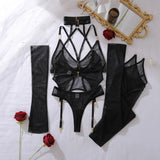 Toucheart Erotic Lingerie Fashionable and Comfortable Mesh See-through Bodyshaping Adjustable Sexy Underwear Split Five-pieceset