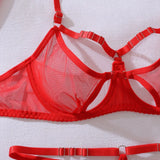 Toucheart Sexy Mesh Lingerie Split Kit with Gloves Steel Ring Laceup Patchwork Skinny See-through Hollow Interesting Private Set