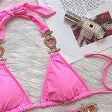 Halter Rhinestones Diamond Bikini Women Swimsuit Female Swimwear Three pieces Bikini Set Brazilian Hairband Bathing Suit Swim