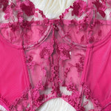 Toucheart Sexy Lingerie Embroidery Printing Bra Garters Set For Women Mesh See- Through Hollow Out Exotic Sexy Underwear Suit