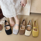 2026 New Mary Jane Shoes Woman Summer Autumn Leisure Flats Breathable Knitted Square Toe Female Daily Walking Driving Flat Shoes