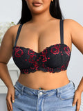 Floral Plus Size Women Bra Lace & Embroidery Push up Bra Comfort Thin Cup Underwire Support Lingerie Bra