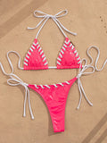 Sexy Pink Contrast Micro Bikini 2026 Mujer Women Braiding Rope Bandage Push Up Bra Triangle Swimsuit Beach Bathing Suit Swimwear