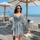 New women's swimsuit split bikini three-piece boxer long-sleeved spa swimsuit