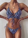 Sexy High Cut Leopard Bikini Women Thong Swimwear Female Swimsuit Two-pieces Bikini set Lace Up Bather Bathing Suit Swim Lady