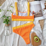 New Sexy Ribbed Splicing Female Swimsuit High Waist Bikini Women Swimwear Two-pieces Bikini Set Bather Bathing Suit Swim V2329