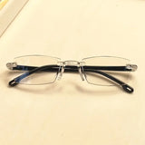 9-Pack Vintage Style Rimless Reading Glasses - Rectangular Frame, Blue Light Blocking, Anti-Fatigue, Unisex, Lightweight PC