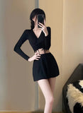 Split Swimsuit Women's Two-piece Solid Color Skirt Style Fairy Style Long Sleeved Sunscreen Sports Flat Pants Swimsuit