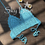 Sexy Crochet Crop Top Bikini Crop Top Women Crochet Boho Beach Camisoles Bikini Bralette Halter Cami Knitted Bra Backless
