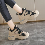 Chunky Platform Women Sport Sneaker Lace-Up Thick Bottom Vulcanize Shoes Woman Spring Autumn Pu Leather Breathable Running Shoes