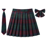 Women Summer Plaid Pleated Skirt With Necktie Bowtie Korean Jk Skirt Student Uniform Japanese School Preppy A Line Mini Skirts