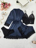 New Fashion Robe Lingerie Set Black Lace Bralette Thong Shorts Women's Luxury Sleepwear Nightwear Elegant Sexy Gift Bridal