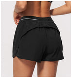New Brushed Sports Shorts Women High Waist Fake Two Pieces of Anti Glare Shorts Leggings Casual Loose Pocket Fitness Sportwear