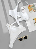 2025 Sexy High Cut Out Halter Female Swimwear One Piece Swimsuit Women Cross Bandage Monokini Bather Bathing Suit Swim Beachwear