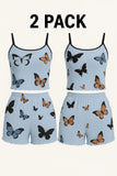 Women Butterfly Print Pajama Set Sexy Summer Sleepwear Soft Cami Top and Shorts Lounge Wear Comfortable Polyester Home Nightwear