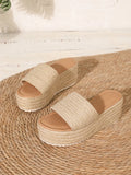 2026 Big Size 43 Summer Espadrilles Sandals Women Beach Vacation Mules Outdoor Slides Shoes Straw Weave Chunky Platform Sandals