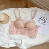 Sexy Lolita Bra Set for Women Wireless Push Up Bralette Lace Sexy Lingerie Set for Small Bust Gathering No Underwire MOYISU S-XL