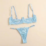 Toucheart Adult Sexy Lingerie Set Low-Cut Breast-Exposing Lace Embroidery See-Through Sexy Open-Back No-Removal Wear Underwear