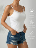 Lace neckline Women Sleeveless Camisole Built-in padding Adjustable thin straps Tank Top Summer Beathable Ladies Vest