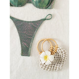 Scalloped Snake Skin Thong Bikini Female Swimsuit Women Swimwear Two-Pieces Bikini Set Bra Cup Bather Bathing Suit Swim V4650