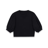 Fashion Casual Round-neck Puff Sleeve Knitted Top Women Black Puff Sleeve Knit T Shirt Crew Neck Short Sleeved Casual Top 99K0