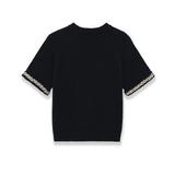 Fashion Casual Short-sleeve Knit Top With Black Short Sleeve Knit Top Gold Button Detail Round Neck Slim Fit Casual Sweater GRQ4
