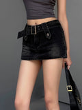 WOMENGAGA Korean Style Spicy Girl Denim Half Body Short Skirt Female Slim Tight Ultra Short A-line Slim Hip Skorts Fashion 3POJ