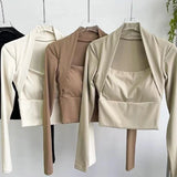 Women's Long Sleeve Fitness Sports Top Elegant Dance Yoga Shirt with Chest Cushion Small Waistband for Gym Speed up Short