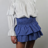 Women Vintage Mini Skirt Elegant High Waist Pleated Printed Ruffled Layered Skirt Summer A-line Skirt Streetwear