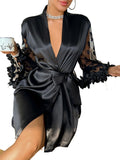 New Elegant Robes for Women Lace Mesh Sleeves Pajamas Belted Fashionable and Sexy Sleepwear for Daily Comfort