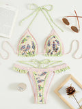 Floral Print Halter Ruffle Frilled Bikini Women Thong Swimwear Female Swimsuit Two-pieces Bikini Set Bathing Suit Swim Beachwear