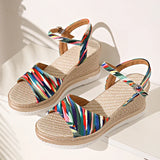 2025 Summer Leopard Print Wedges Sandals Women Plus Size Ankle Buckle Platform Sandles Woman Lightweight Chunky Heel Sandalias