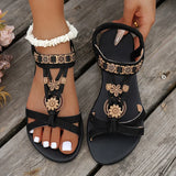 Flowers Decor Flats Bohemian Sandals Women Plus Size 36-43 Summer Gladiator Sandalias Mujer Lightweight Non Slip Beach Sandles