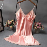 Women Lace Trim Camisole Nightgown V Neck Sleeveless Sleep Dress Soft Solid Color Sleepwear Loungewear Valentine Gift