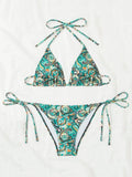 2026 Halter Triangle Bikinis Printed Swimsuit Women Sexy String Swimwear Female Bathers Swimming Bathing Swimming Swim Suit